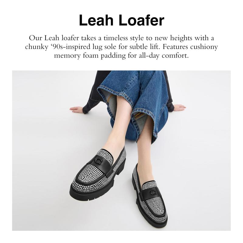 Sapatos Coach Leah Platform Loafer feminino Black Crystal 6